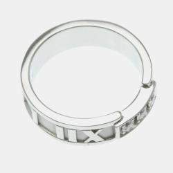 Pre Owned Tiffany & Co. 18K White Gold and Diamond Atlas Diamond Open Band Ring EU 50