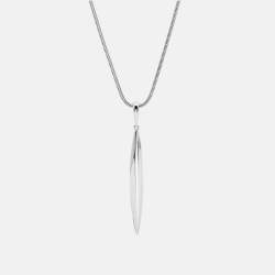 Pre Owned Tiffany & Co. Feather Pendant 18k White Gold Snake Chain Pendant Necklace