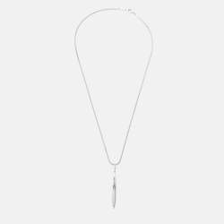Pre Owned Tiffany & Co. Feather Pendant 18k White Gold Snake Chain Pendant Necklace