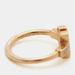 Pre Owned Tiffany & Co. Tiffany T Wire Mother of Pearl Diamond 18k Rose Gold Ring Size 50