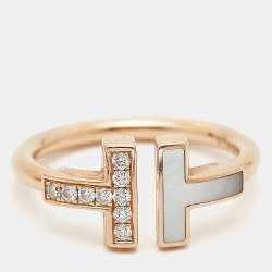 Pre Owned Tiffany & Co. Tiffany T Wire Mother of Pearl Diamond 18k Rose Gold Ring Size 50