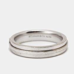Pre Owned Tiffany & Co. T Narrow Ring 18k White Gold Ring Size 59