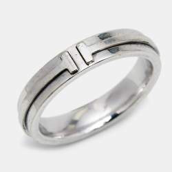 Pre Owned Tiffany & Co. T Narrow Ring 18k White Gold Ring Size 59