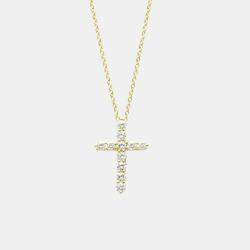 Tiffany & Co. 18K Yellow Gold Diamond Cross Pendant Necklace