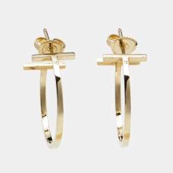 Pre Owned Tiffany & Co. Tiffany T Wire Medium Model 18k Yellow Gold Hoop Earrings