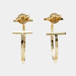 Pre Owned Tiffany & Co. Tiffany T Wire Medium Model 18k Yellow Gold Hoop Earrings