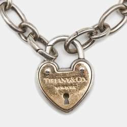 Pre Owned Tiffany & Co. Heart Lock 18k Rose Gold Sterling Silver Charm Bracelet