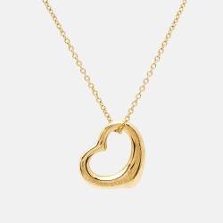 Pre Owned Tiffany & Co. Elsa Peretti Open Heart Diamond 18K Yellow Gold Necklace