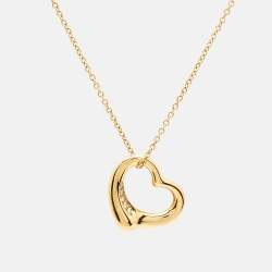 Pre Owned Tiffany & Co. Elsa Peretti Open Heart Diamond 18K Yellow Gold Necklace
