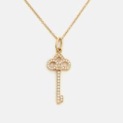 Tiffany & Co. Fleur de Lis Key Diamond 18k Gold Necklace