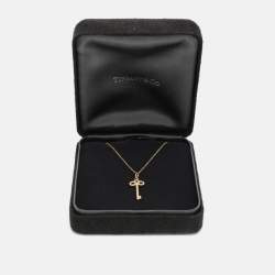Tiffany & Co. Fleur de Lis Key Diamond 18k Gold Necklace