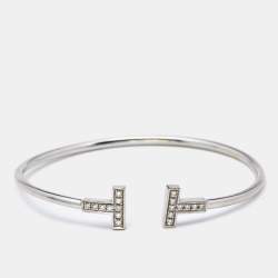 Tiffany & Co. Tiffany T Wire Diamonds 18k White Gold Open Cuff Bracelet