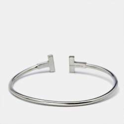Tiffany & Co. Tiffany T Wire Diamonds 18k White Gold Open Cuff Bracelet