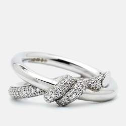 Tiffany & Co. Tiffany Knot Double Row Diamond 18k White Gold Ring Size 55