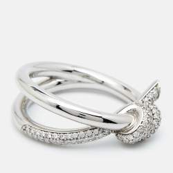 Tiffany & Co. Tiffany Knot Double Row Diamond 18k White Gold Ring Size 55