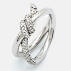 Tiffany & Co. Tiffany Knot Double Row Diamond 18k White Gold Ring Size 55