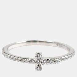 Pre Owned Tiffany & Co K18WG White Gold Diamond T Wire Full Circle Ring