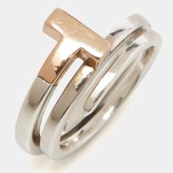 Pre Owned Tiffany & Co. T Square 18K Rose Gold Sterling Silver Wrap Ring 50