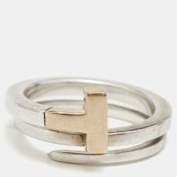Pre Owned Tiffany & Co. T Square 18K Rose Gold Sterling Silver Wrap Ring 50