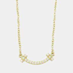 Tiffany & Co. 18k Yellow Gold Diamond T Smile Necklace Clear Metal