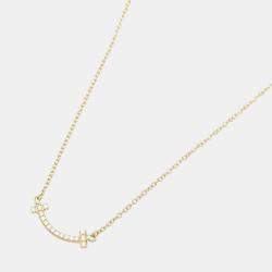 Tiffany & Co. T Smile Mini Diamond Necklace 18k Yellow Gold Metal