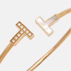 Pre Owned Tiffany & Co. Tiffany T Wire Diamond Mother of Pearl 18k Rose Gold  Bracelet