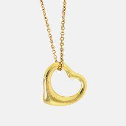 Pre Owned Tiffany Au750 18K Yg Open Heart Necklace Gold Metal
