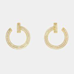 Tiffany & Co. 18K Yellow Gold and Diamond T One Open Hoop Earrings