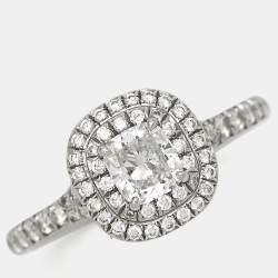Tiffany & Co. Tiffany Soleste Cushion Cut Diamond Solitaire Double Halo Platinum Engagement Ring Size 51