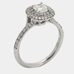 Tiffany & Co. Tiffany Soleste Cushion Cut Diamond Solitaire Double Halo Platinum Engagement Ring Size 51