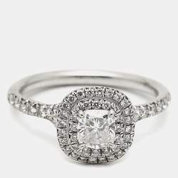 Tiffany & Co. Tiffany Soleste Cushion Cut Diamond Solitaire Double Halo Platinum Engagement Ring Size 51