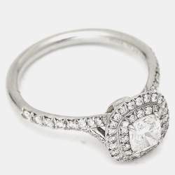 Tiffany & Co. Tiffany Soleste Cushion Cut Diamond Solitaire Double Halo Platinum Engagement Ring Size 51