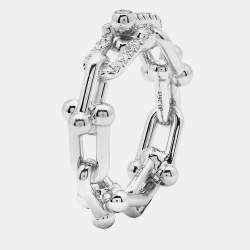 Pre Owned Tiffany & Co. Tiffany HardWear Small Link Diamonds 18k White Gold Ring Size 55