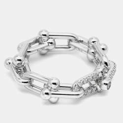 Pre Owned Tiffany & Co. Tiffany HardWear Small Link Diamonds 18k White Gold Ring Size 55