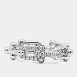 Pre Owned Tiffany & Co. Tiffany HardWear Small Link Diamonds 18k White Gold Ring Size 55