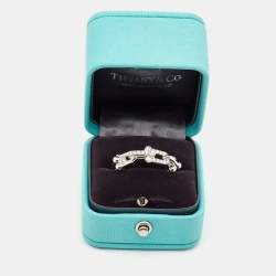 Pre Owned Tiffany & Co. Tiffany HardWear Small Link Diamonds 18k White Gold Ring Size 55
