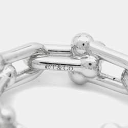 Pre Owned Tiffany & Co. Tiffany HardWear Small Link Diamonds 18k White Gold Ring Size 55