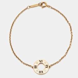 Pre Owned Tiffany & Co. Atlas Pierced Diamond 18K Rose Gold Bracelet