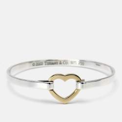 Pre Owned Tiffany & Co. Heart Sterling Silver 18k Yellow Gold Bracelet
