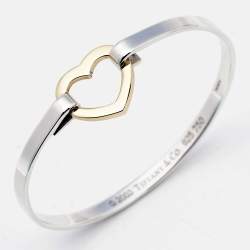 Pre Owned Tiffany & Co. Heart Sterling Silver 18k Yellow Gold Bracelet