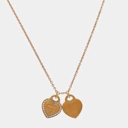 Tiffany & Co. Return To Tiffany Diamond 18K Rose Gold Mini Double Heart Tag Pendant Necklace