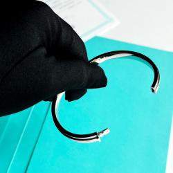 Tiffany & Co. 18K White Gold  Half Pave Diamond T Wire Bracelet 