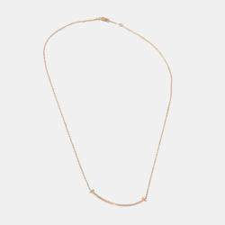 Pre Owned Tiffany & Co. 18K Rose Gold and Diamond T Smile Pendant Necklace