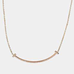 Pre Owned Tiffany & Co. 18K Rose Gold and Diamond T Smile Pendant Necklace