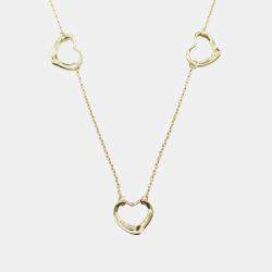 Tiffany & Co. 18K Yellow Gold Elsa Peretti Open Heart 3 Motifs Necklace