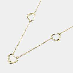 Tiffany & Co. 18K Yellow Gold Elsa Peretti Open Heart 3 Motifs Necklace