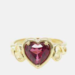 Tiffany & Co. 18K Yellow Gold Garnet Heart Ring EU 55