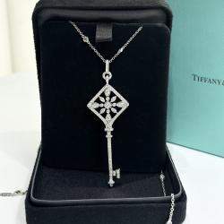 Tiffany Full Diamond Key Necklace Set Platinum Chain Diamond