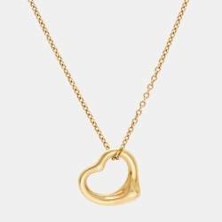 Pre Owned Tiffany & Co. Elsa Peretti Open Heart 18k Yellow Gold Pendant Necklace