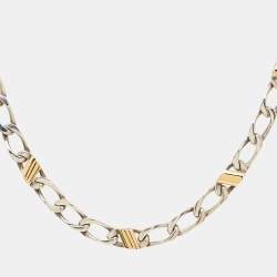 Pre Owned Tiffany & Co Sterling Silver 18K Gold Chain Link Necklace
